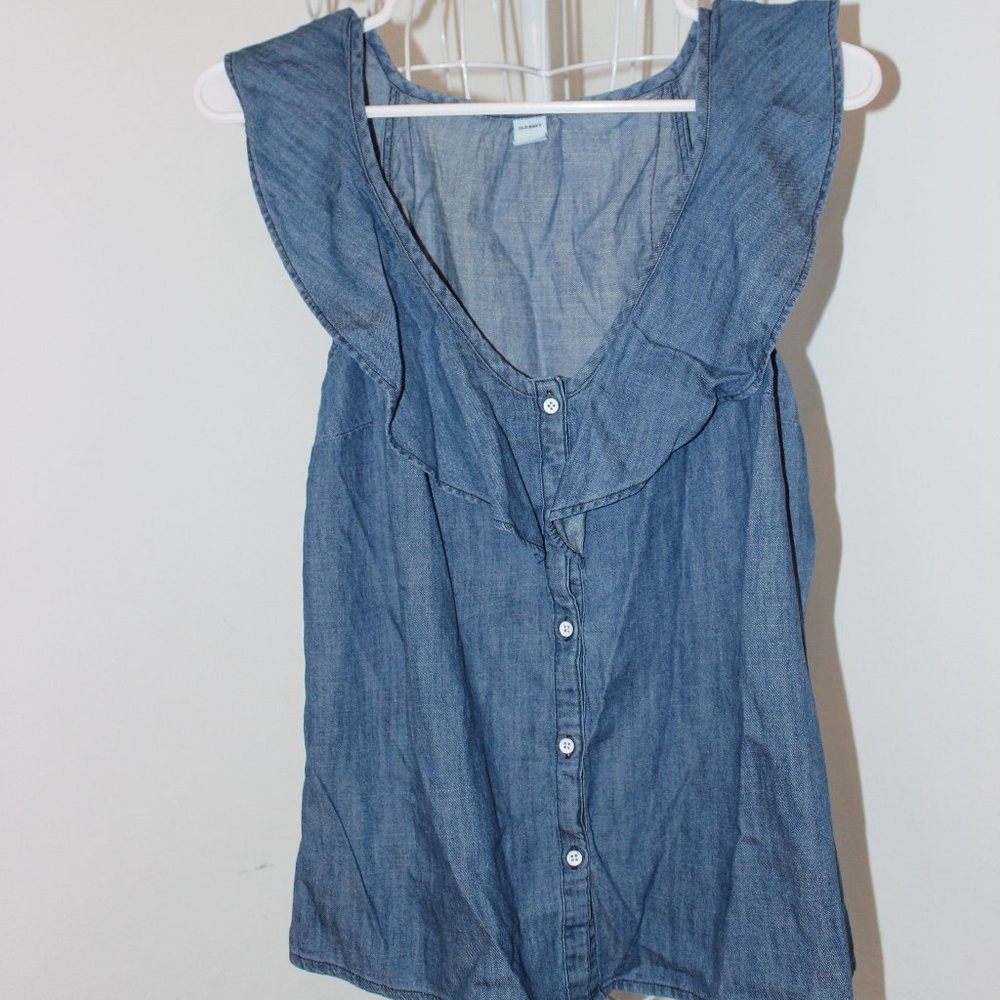 Old Navy, Denim Ruffled Blouse - great condition
